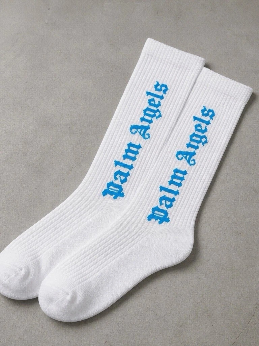 Palm Angels White/Blue Logo Crew Socks Unisex Adults Size S/M 1 Pair